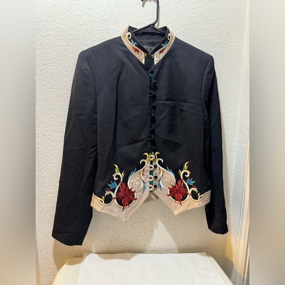 Vintage 80s Hairston Roberson 100% wool Embroidered  Jacket sz 10